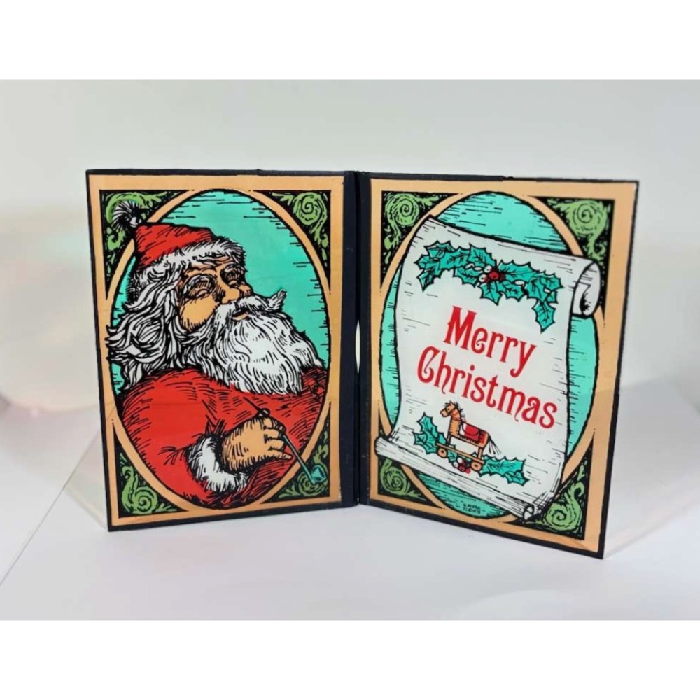 Vintage 1978 W.  Berrie Art Glass Folding Suncatcher Santa  , Christmas
